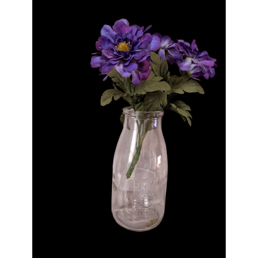 Vintage Gerrix Clear Glass 8-Inch Milk Jug Bottle Vase‎ Farmhouse Cottage Charm